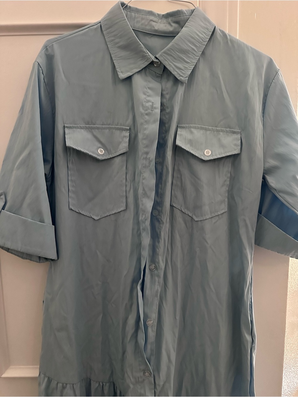 Light Blue Button-Front Maxi Shirt Dress - Picture 4 of 5